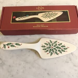 Lenox Dessert Pie Cake Server HOLIDAY Holly Design Porcelain 11”